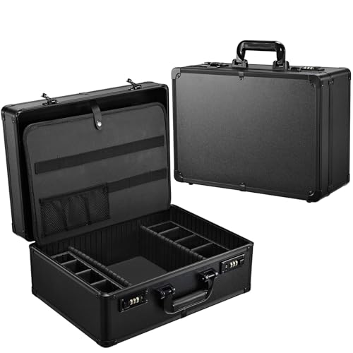 Profesional Barber Case with Clippers Sliding Tray Hair Scissors Trimmer Suitcase Barbers Briefcase Tools Salon Accessories Case for Hair Clippers with Code Lock, Black