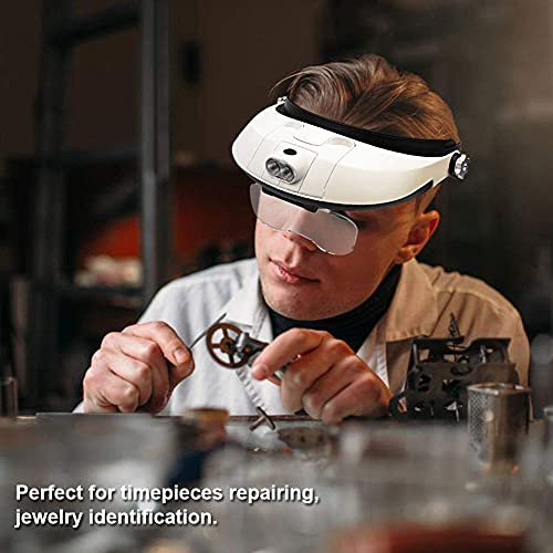 Azfunn 1X To 6X Headband Magnifier, Head Mount Magnifying Glass With Led Light For Close Work Jewelers Loupe Eyelash Extensions Watch Repair #TOP2