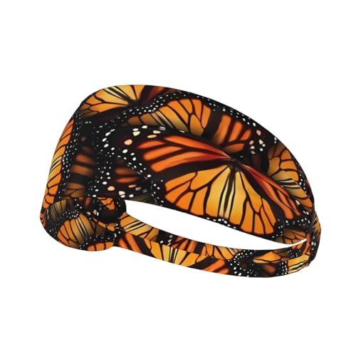 Orange Monarch Butterflies Workout Headbands Fashion Sports Sweatbands Yoga Hairbands for Fitness Elastic Athletic Non Slip Wicking Headscarf for Men Womens Girls Summer Accessories Elastic Bands