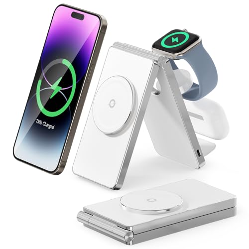 2024 3 in 1 30W Super Fast Wireless Charging Station for iPhone Apple Watch AirPods Multiple Devices, Magnetic Foldable Wireless Charger Dock, Travel Charger for iPhone 15/14/13/12 Series(Black)