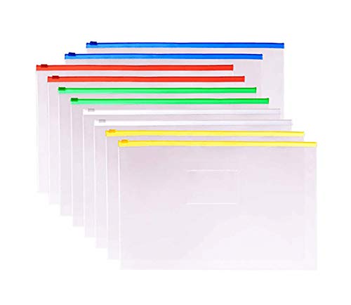 Kissmi 50 Pcs Poly Zip Envelope Document Pouches Zipper File Bag File Folder,A5 Size (5 Color)