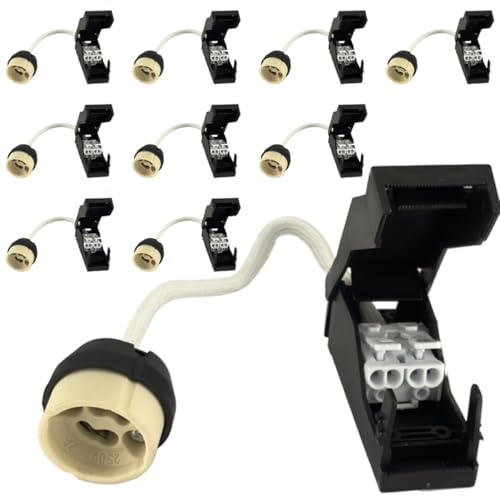 Europalamp 10 casquillos GU10 de cerámica con conector de cable 2 A, 230 V, adaptador de base con cables aislados para lámparas LED GU10 bombillas