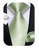 DiBanGu Light Green Tie for Men Satin Green Necktie and Pocket Square Cufflinks Sets Wedding Party