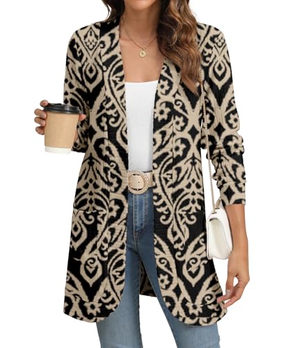 Image of YSYOKOW Cardigan Sweaters for Women Long Sleeve Open Front with Pockets | Long Cardigans for Women Lightweight Soft Casual Dressy Loose Fit Cardigan Sweater with Pockets for Work and Office