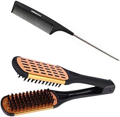 Clamp Hair Brush Straightener Detangler Comb Smoothing Nylon Bristle Double Sided Straightening Air Vented Flat Hair Styling Tool for Wet,Dry,Thick,Long Hair