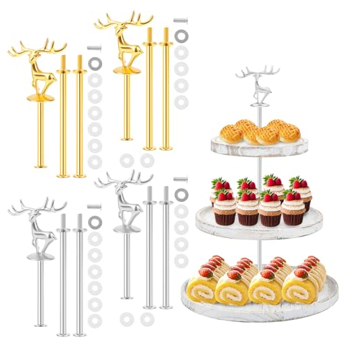 Muyoka Elk 3 Tier Cake Stand Hardware Kits, Tiered Tray Hardware Kits, Cake Tier Stacking kit, 2 Gold and 2 Sliver Cake Stand Accessories for Christmas Decorations