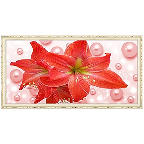 Peinture au diamant fleurs rouges 70x140cm pour sublimer la déco de votre salon