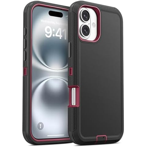 Jelanry Case for iPhone 16 Plus 5G 6.7-inch, Heavy Duty Rugged & Dual-Layer Shockproof Drop Proof Protection w/Port Anti dust Scratch Armor Back Cover Phone Case for iPhone 16 Plus 2024, Black/Red Cover