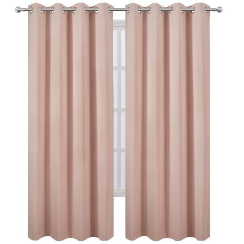 Image of LEMOMO Blackout Curtains 52 x 108 inch /Blush Curtains Set of 2 Panels /Thermal Insulated Room Darkening Bedroom Curtains