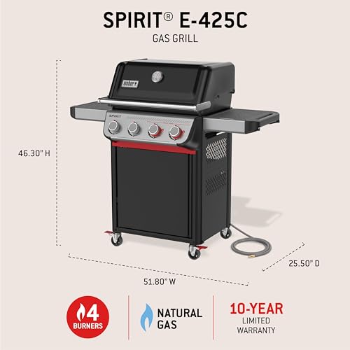 Image of Weber Spirit E‑425C Gas Grill, Outdoor Cooking, Natural Gas Grill, Black