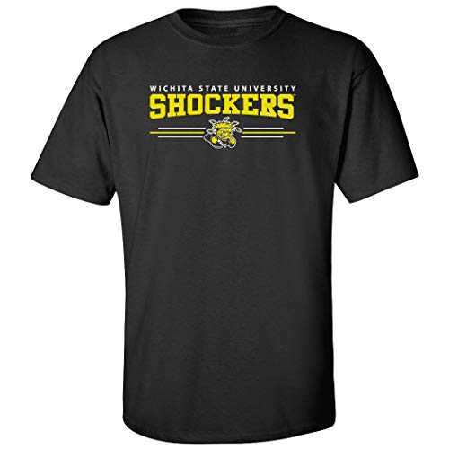 CornBorn Wichita State Shirt Man - Wichita State Shockers Apparel - 3 Stripe - Black - Large