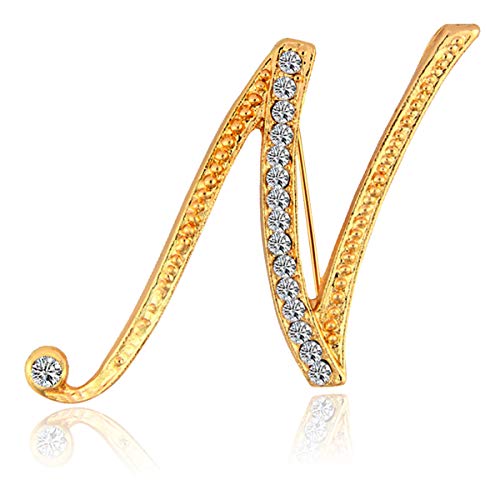 Image of BeeGift Letter Brooch Pins Initial Rhinestone Brooch for Women Crafts,Rhinestone Crystal Lapel Pin Brooches Gold A-Z 26 Letters