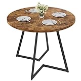 VECELO 35' Round Dining Table for 4, Wood-Grain Tabletop & Heavy-Duty Steel Frame, for Kitchen, Living Room, Easy Assembly, Antique Brown