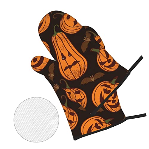 Halloween Pumpkin Printed Oven Mitts And Pot Holders Heat Resistant Potholders Oven Gloves And Pad For Baking Kitchen Grilling - 4 Set #TOP2