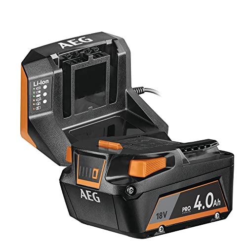 AEG - Pack Batterie + Chargeur 18V L1840S – Batterie Pro Lithium 4.0Ah + Chargeur Rapid – Compatible Gamme PRO18V – Puissance, Autonomie et Charge Rapide pour Travaux Intensifs