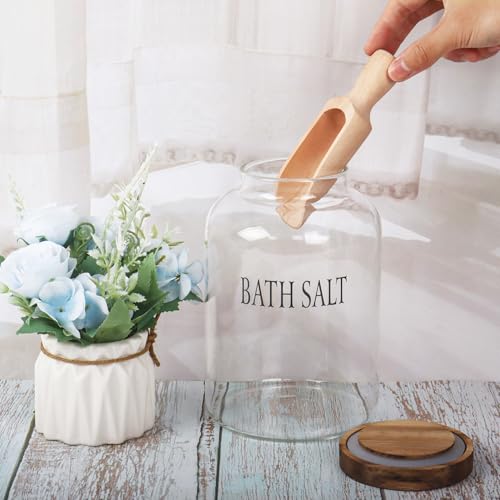 Klmnop 2L Glass Bath Salts Jar with Wooden Scoop, Bath Salt Container with Lid, Bathroom Organizers and Bathroom Decor and Accessories for Women(Clear) - Image 3
