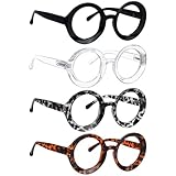 LUR Oversized Round Reading Glasses for Women - 4 Pack Ladies Readers Large Frame +1.00