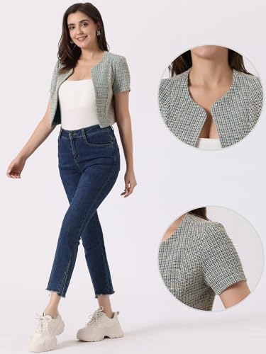 Image of Allegra K Tweed Cardigan for Women Vintage Open Front Short Sleeve Crop Outwear