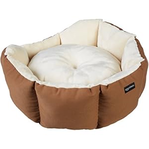 Amazon Basics Octagon Pet Bed for Cat and Dog, Brown & Ivory, 50 x 50 x 20 cm (L x W x H)