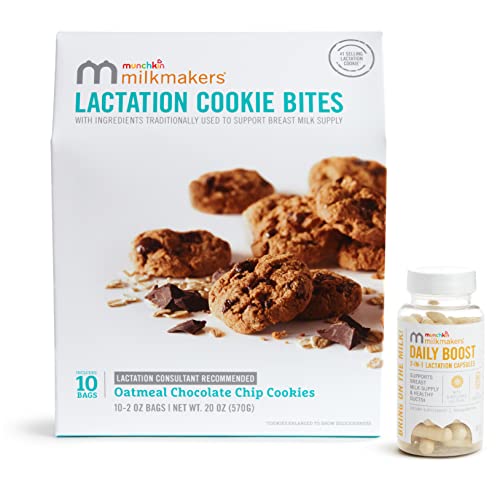 Munchkin® Milkmakers® Oatmeal Chocolate Chip Lactation Cookie Bites and 2-in-1 Supplements - Supports -Breast Milk Supply and Healthy Ducts