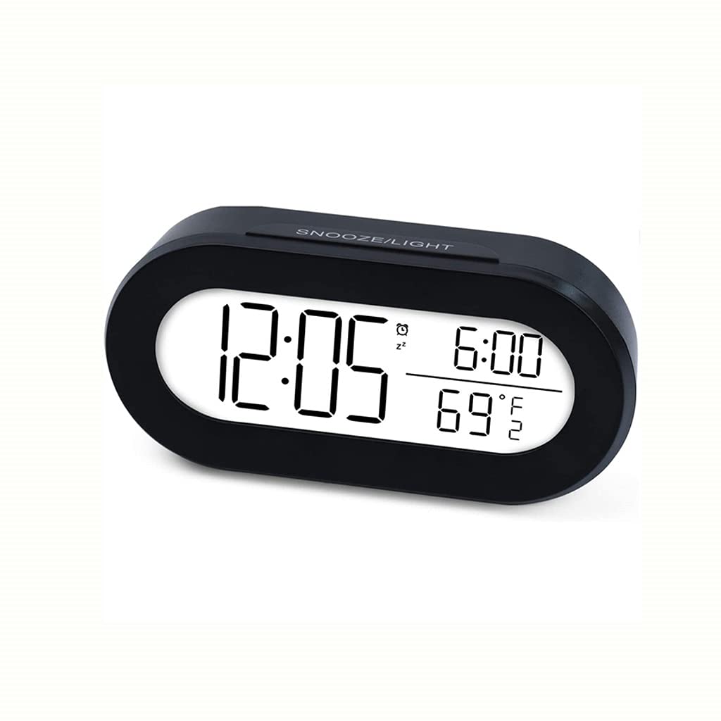 Hrwly Svart Digital Alarm Clock For Desk Or Bedroom Small Clocks For Kids Soft Backlight Snooze And Temperature Battery Operator(Svart)