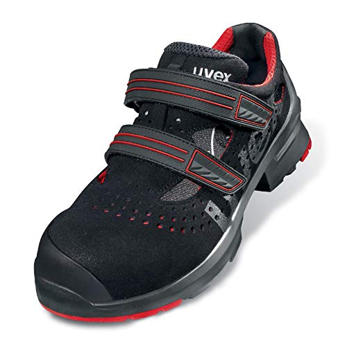 Uvex 1 Extended Support Arbeitsschuhe 85162 - Sicherheitsschuhe S3 SRC ESD - Gelochter Arbeitsschuh für Damen & Herren - Sicherheitsschuh mit Kunststoffkappe für Frauen, Schwarz Rot, 46 EU