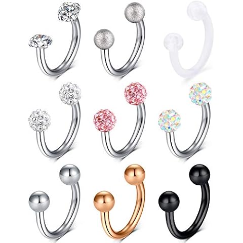 Rajnard 9PCS Surgical Steel Lip Hoop Rings Cover