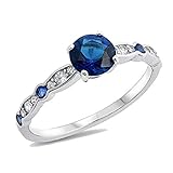 Fancy Wedding Engagement Ring Round Simulated Blue Sapphire Cubic Zirconia 925 Sterling Silver Choose Color