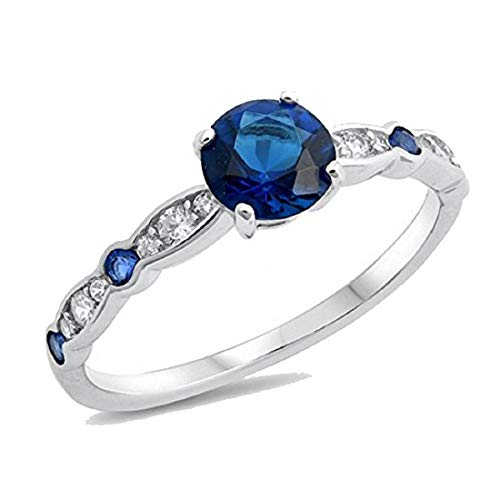 Fancy Wedding Engagement Ring Round Simulated Blue Sapphire Cubic Zirconia 925 Sterling Silver Choose Color