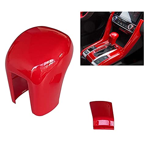 Bright Red Gear Lever Shift Knob Cover Trims Car Interior Accessories Full Protector Compatible for Honda 10th Gen Civic 2016 2017 2018 2019 2020 2021 - Automatic (Not for Manual)