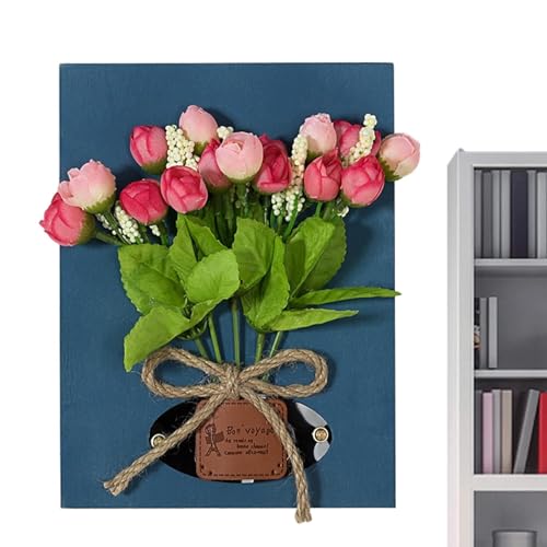 Fleurs artificielles avec cadre en bois – Cadre en bois décoratif | 20 x 15 cm – Fleurs artificielles esthétiques pour salle de bain et chambre d'enfant