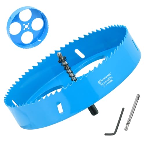 7 Inch Hole Saw with Arbor for Metal and Drywall Cutting Bi-Metal Hole Cutter 7 Hole Saw Kit for PVC Boards Fiberglass and Vent Pipes