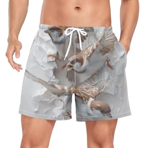 Pantalones cortos de playa para hombre cómodos con estampado de gorrión 3D