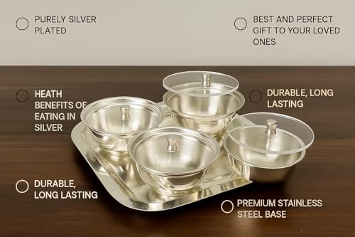 Image of Silverglow Panache Serving Set | Silver Plated Bowl Set of 9 | Dry Fruits, Snacks containers | Serving Tray Bowl Set | Tableware Set | Perfect Diwali, Office, Wedding Return Gift