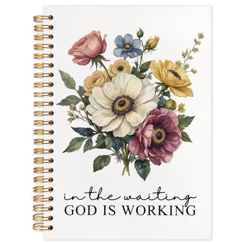 WUCHJ Boho Floral Christian Notebook Journal, Journal God,Bible Verse Journal, in the Waiting God Is Working Religious Spiral Notebook Journal for Note Taking, Christian Faith Gifts for Women, 5.5x8.3 Inch