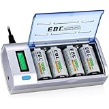 EBL 単一電池 充電式 充電器セット 充電池 単1 ニッケル水素電池4本 たん一充電器セット LCD充電器 単1/単2/単3/単4/9Vニッケル水素/ニカド充電池に対応 単一充電式10000MAH リフレッシュ放電器 単1充電器