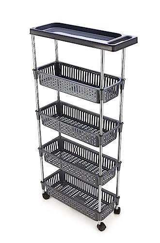 Image of Rasvesh Plastic-Stainless Steel Fruit & Vegetable 4+1 Stand Kitchen Trolley | Fruit Basket | Vegetable Basket | Onion Potato Rack for Kitchen | Vegetable Stand for Kitchen (4+1 Layer Rack)