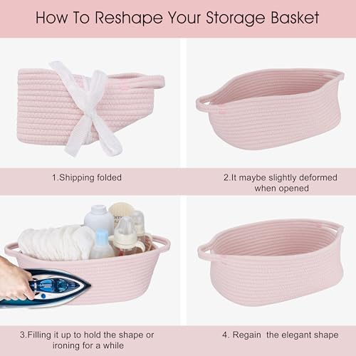 Image of Baby Gifts Basket Empty with Gifts Bag and Ribbon13 inchx10 inchx5 inch Gift Baskets to Fill Easter Baskets Birthday Baskets Small Woven Cotton Rope Basket Baby Toy Baske pink, large