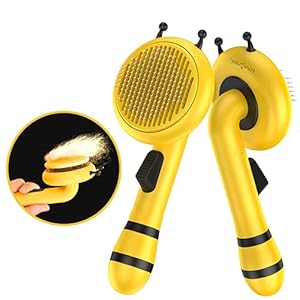 Flynovate Honey Bee Dog Comb & Cat Comb – Dog Hair Remover Grooming Comb with Switch & PAIN – FREE Slickers | Dog Brush/Cat Brush for all Dogs & Cats to Gently Massage the Pets for Long & Short Fur