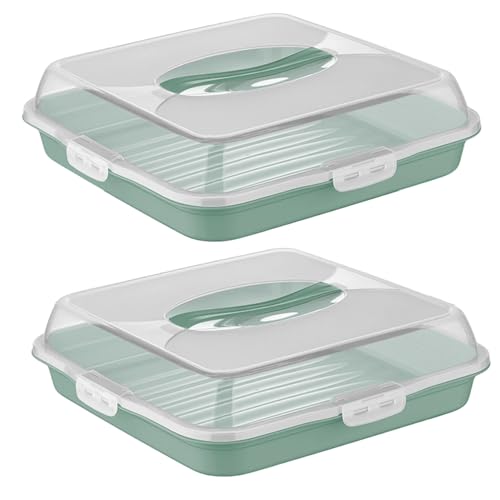 BORNOVA Lot de 2 - Transport Gâteau et Pâtisserie - Rectangulaire - Hermétique - Sans BPA - Idéal pour Pique-nique et Fêtes (Vert)