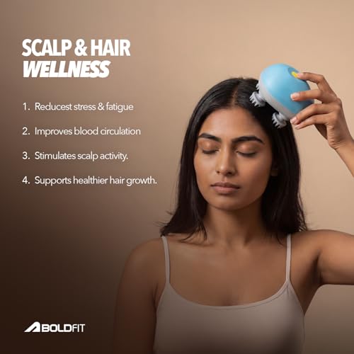 Image of Boldfit Electric Scalp Massager | Portable Head Massager with 96 Bristles, 3 Modes & 360 Kneading | IPX7 Waterproof, 1200mAh Rechargeable | Type-C Charging | For Scalp, Head & Body Use | Teal