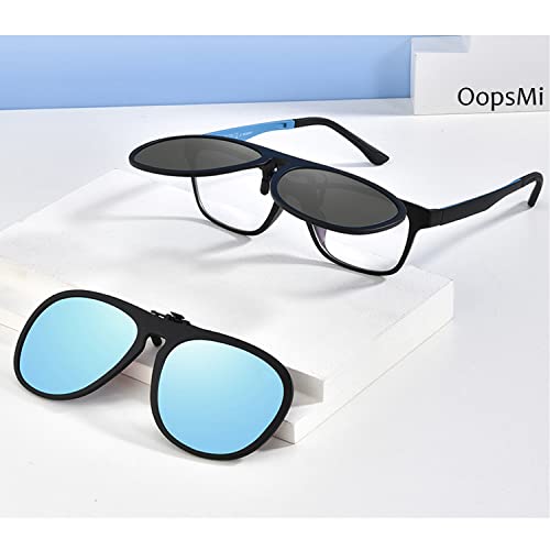 Image of Polarized Clip on Sunglasses Unisex Over Prescription Glasses Flip Up TR90 Frame (Black Lens)