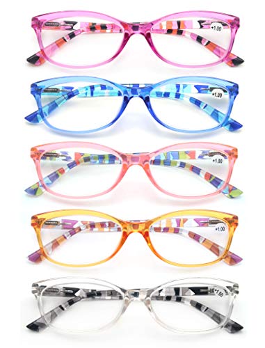 HEEYYOK Women's Reading Glasses Colorful Readers Glasses 2.5 for Small Face Ladies Cheaters-Lightweight Comfortable Frame with Durability spring hinge 5 Pack