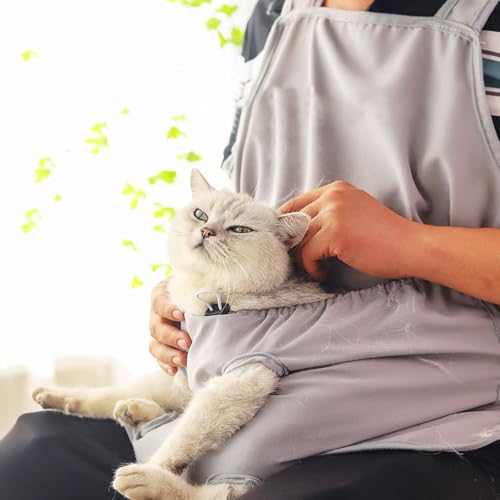 猫用 スリング エプロン 抱っこ 抜け毛ガード カンガルーポケット 足出し穴付き 爪切り用エプロン