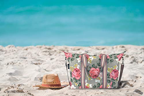 Hibala Canvas Beach Bag Travel Bag,Weekender Carry On For Women,Sports Gym Bag,Workout Duffel Bag,Overnight Shoulder Bag (Rose, Large) #TOP5