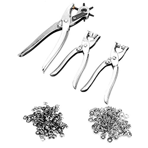 Jacksking Hole Punch Plier, 3pc Leather Belt Hole Punch + Eyelet Plier + Snap Button Grommet Setter Tool Kit Button Plier