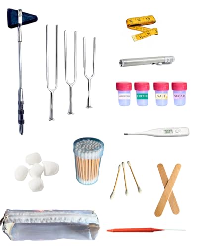 Image of CNS Medical Student Kit, with Tuning Forks, Snellen Chart, Knee Hammer, Digital Thermometer and More ( Central Nervous System Examination kit) for Medical professionals and Practitioners (MODEL 6)