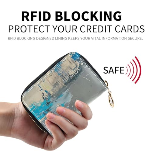 Blue and Gray Abstract leather rdfi credit card wallet women With 9 cards slot RFID Blocking card organizer with zipper2