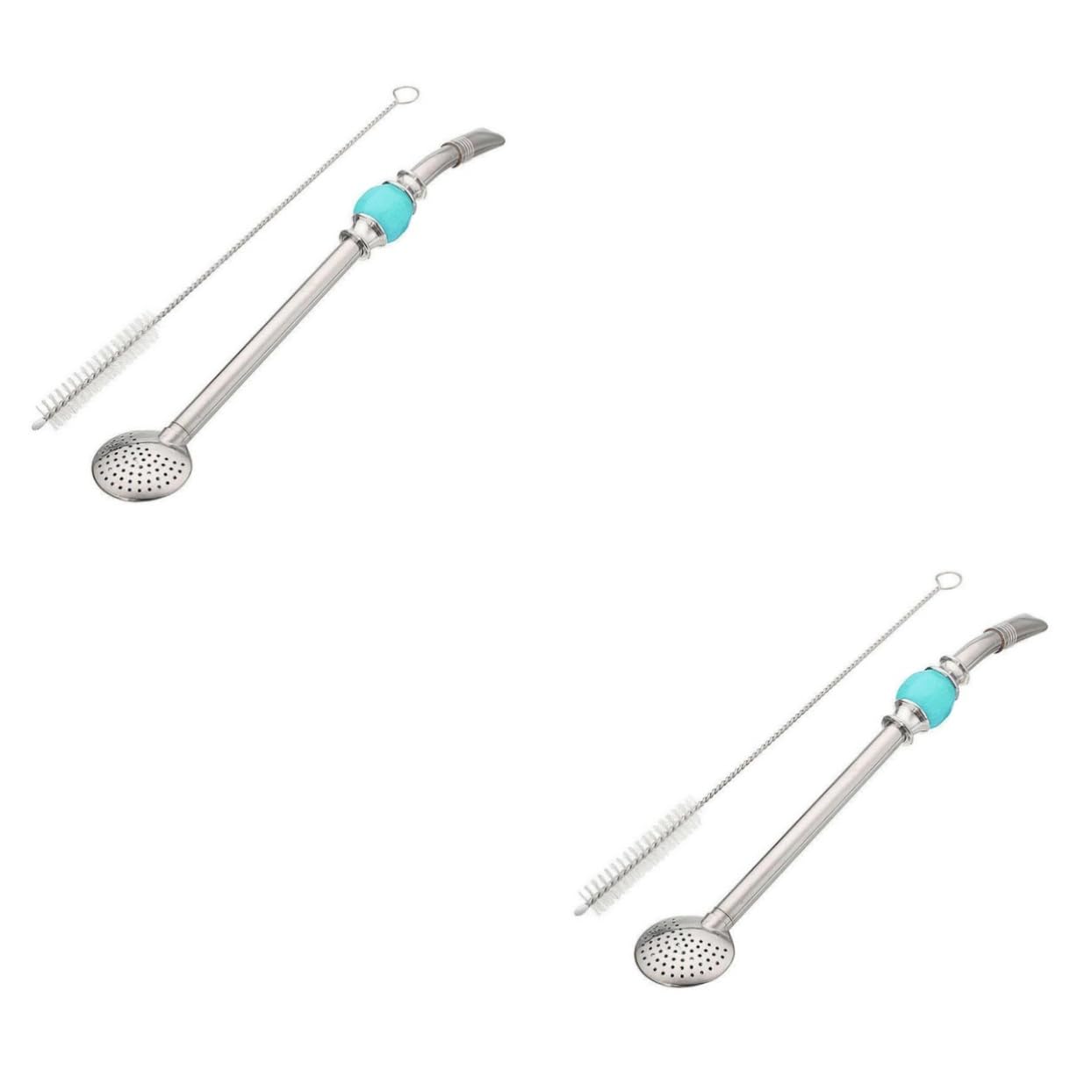 Bombilla acier inoxydable pour maté : 4 paille-filtres bleues avec goupillon de nettoyage