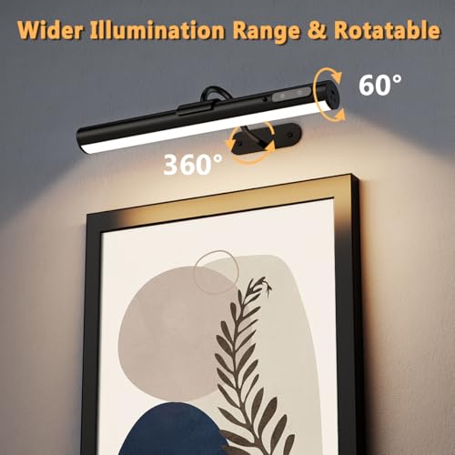 Image of Hapfish Picture Lights for Wall Battery Operated,Wireless Art Light for Paintings, Rechargeable Wall Sconce for Picture with Remote Control,Dimmable Wall Lighting for Gallery Dartboard Mirror - Black
